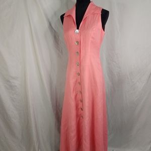 Vintage 90s COLDWATER CREEK Size 8 Linen/Rayon Collared Shell Buttoned Maxi